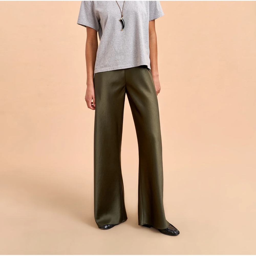 La Ligne Olive Green Wide-Leg Colby Silk Women's Pants
